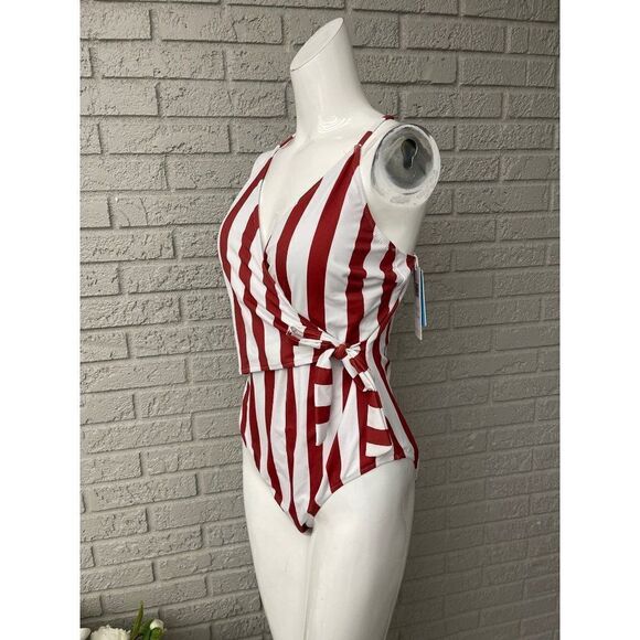 CUPSHE Rust & White Striped One-Piece Wrap Swimsuit Size XXL NWT - Picture 4 of 11
